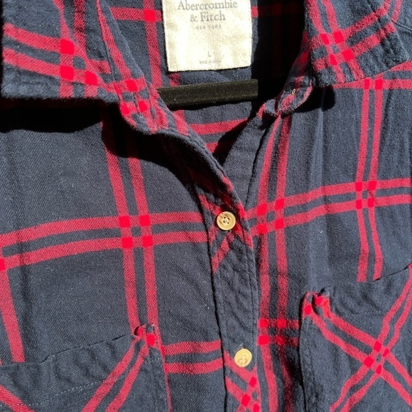 Women's Abercrombie & Fitch Flannel Plaid Button-Down L Lumber Prep Y2K Grunge - Picture 11 of 11